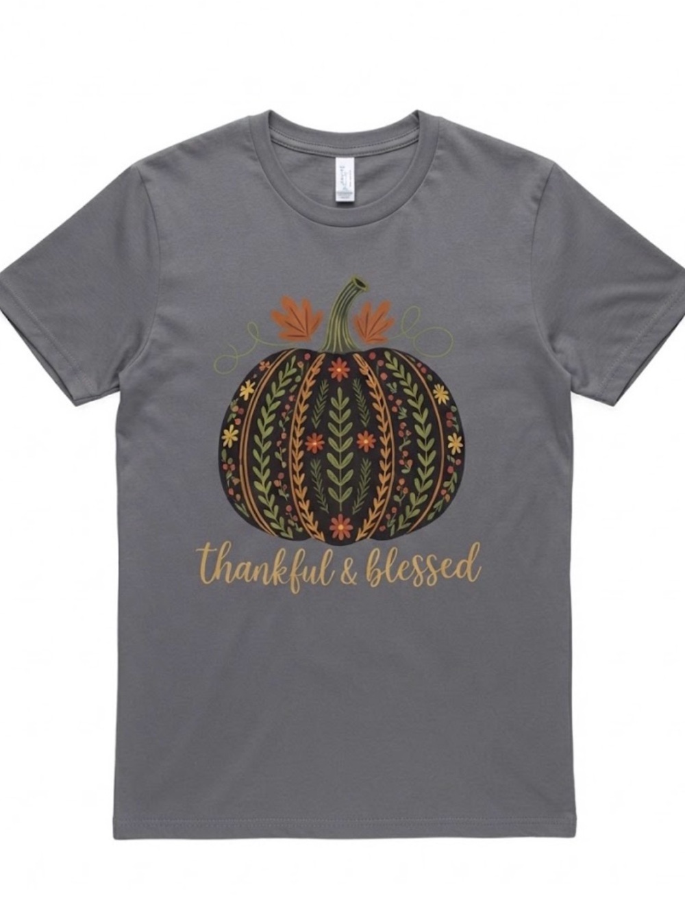 Thankful & Blessed Gray Short Sleeve Pumpkin Tee